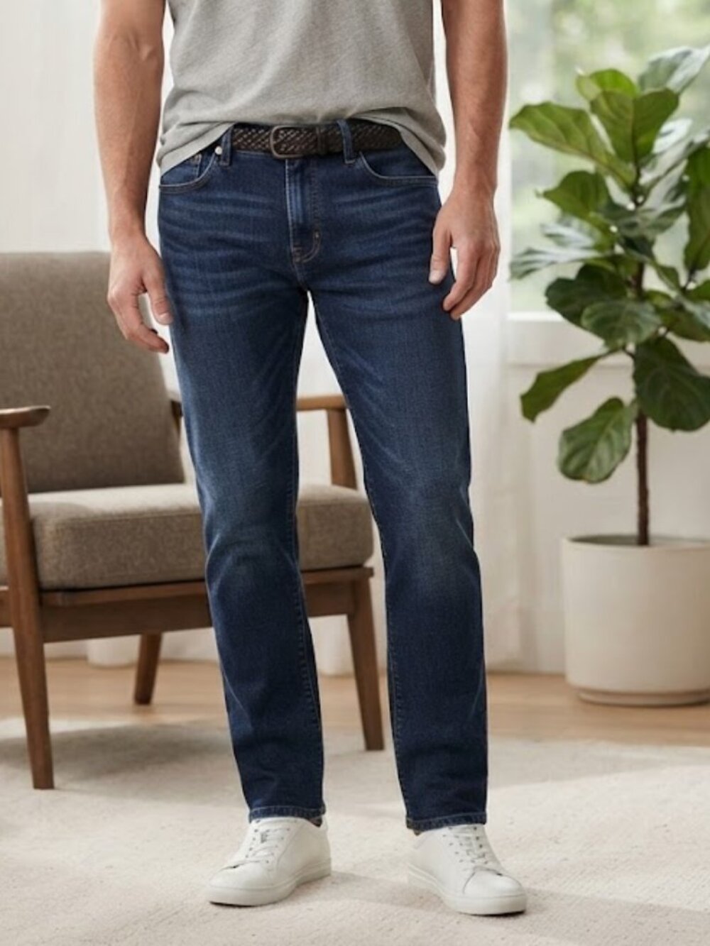34 Heritage Cool Mid-Rise Tapered Jeans Dark Blue Denim Men's W33 L34